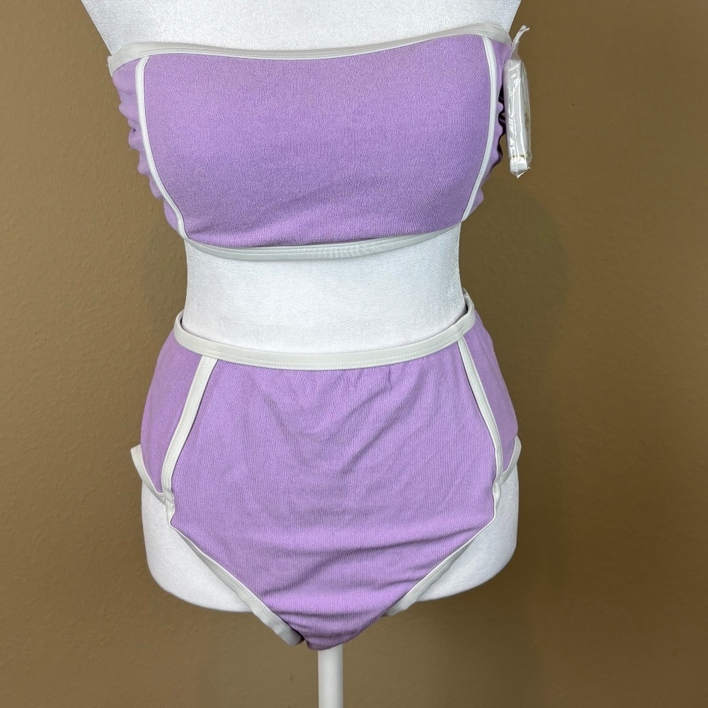 NWT Kona Sol 2 Piece Purple Terry Textured Bikini Swimsuit w/ Removable Straps